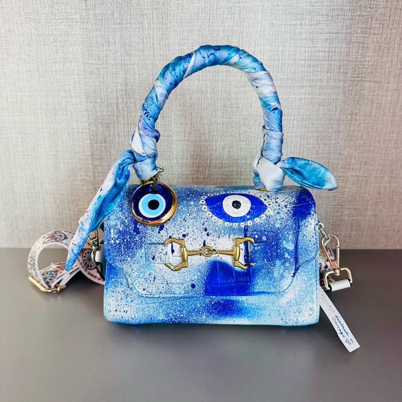 Artistic Crossbody Bag with Evil Eye Design - Picture 11 of 12